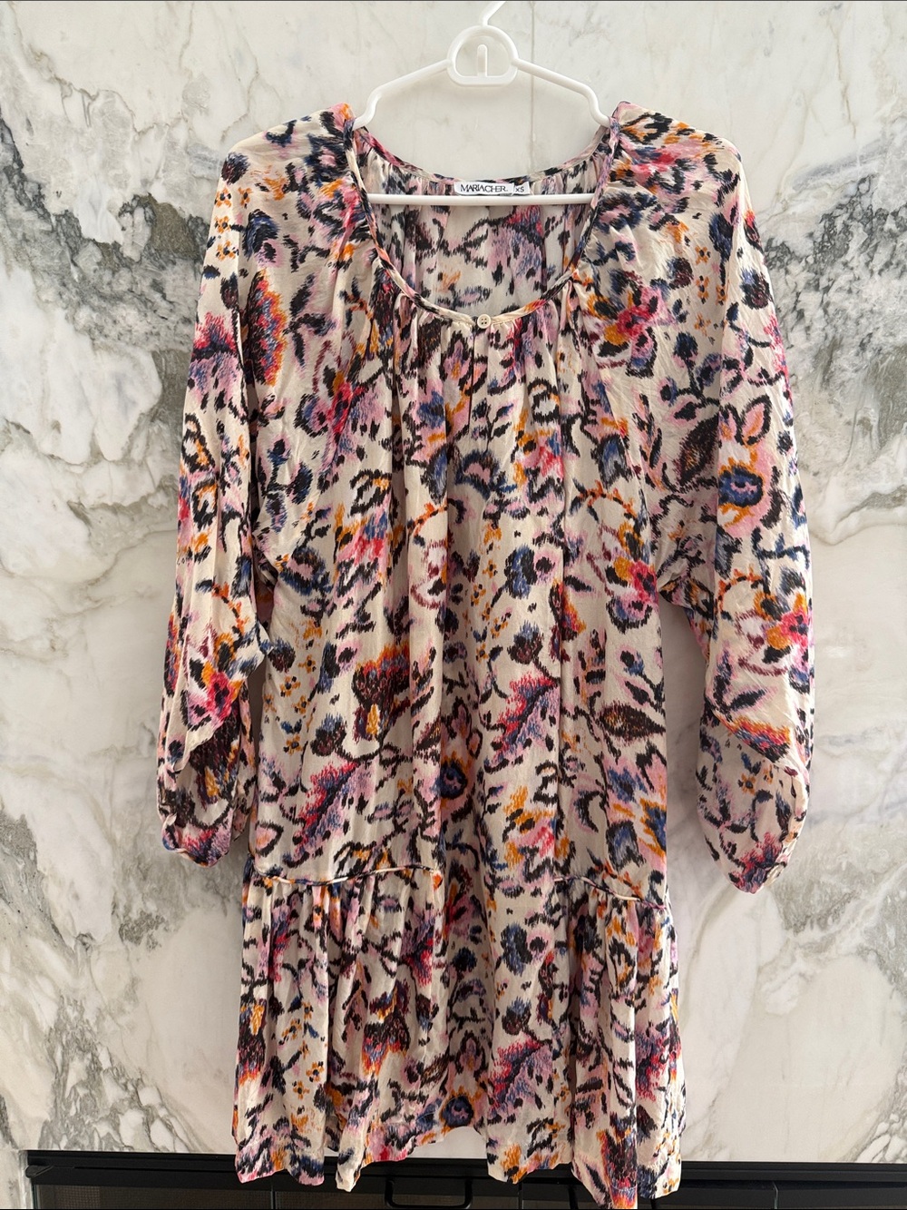 Maria Cher Multicolor Floral Tiered Long Sleeve miniDress